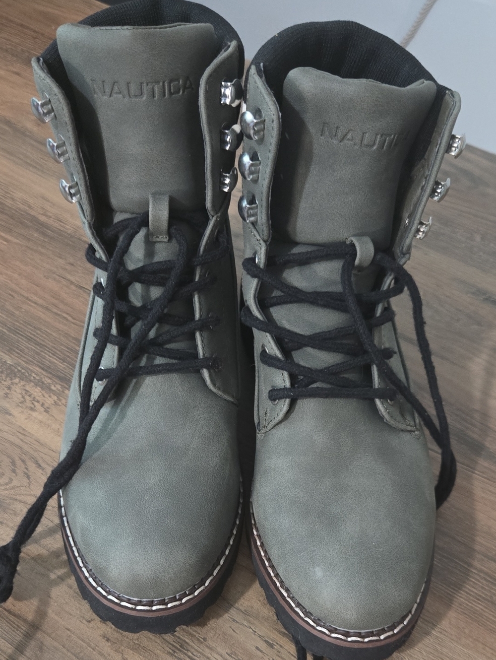 Nautica Olive Green Lace-Up Outdoor Boots with Black Laces